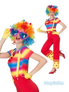 X-C1-1 Ladies Crazy Clown Circus Carnival Bright Halloween Book Week Costume - Picture 1 of 6