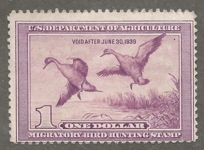 U.S. Scott #RW5   $1 Duck Stamp, Unused No Gum - Image 1 of 2