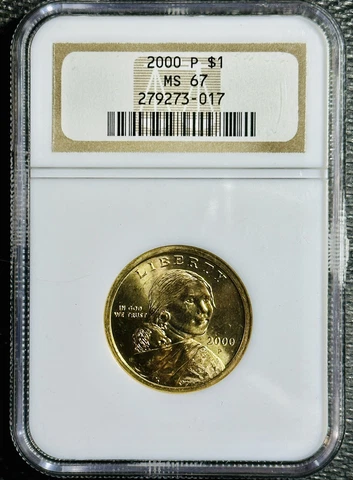 2000 P $1 NGC MS 67 With Die Cracks & Slight Doubling MM & Date Cover