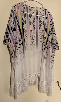 Victoria's Secret Swim Cover up Fringe Poncho Ruana Geometric Print Sheer XS / S - Image 1 of 3