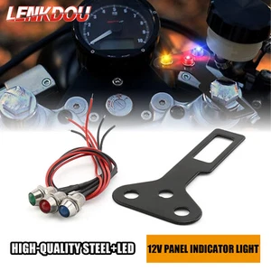 12V/24V LED Dashboard Indicator Lights w/ Mounting Bracket For Motorcycle Bikes - Picture 1 of 9