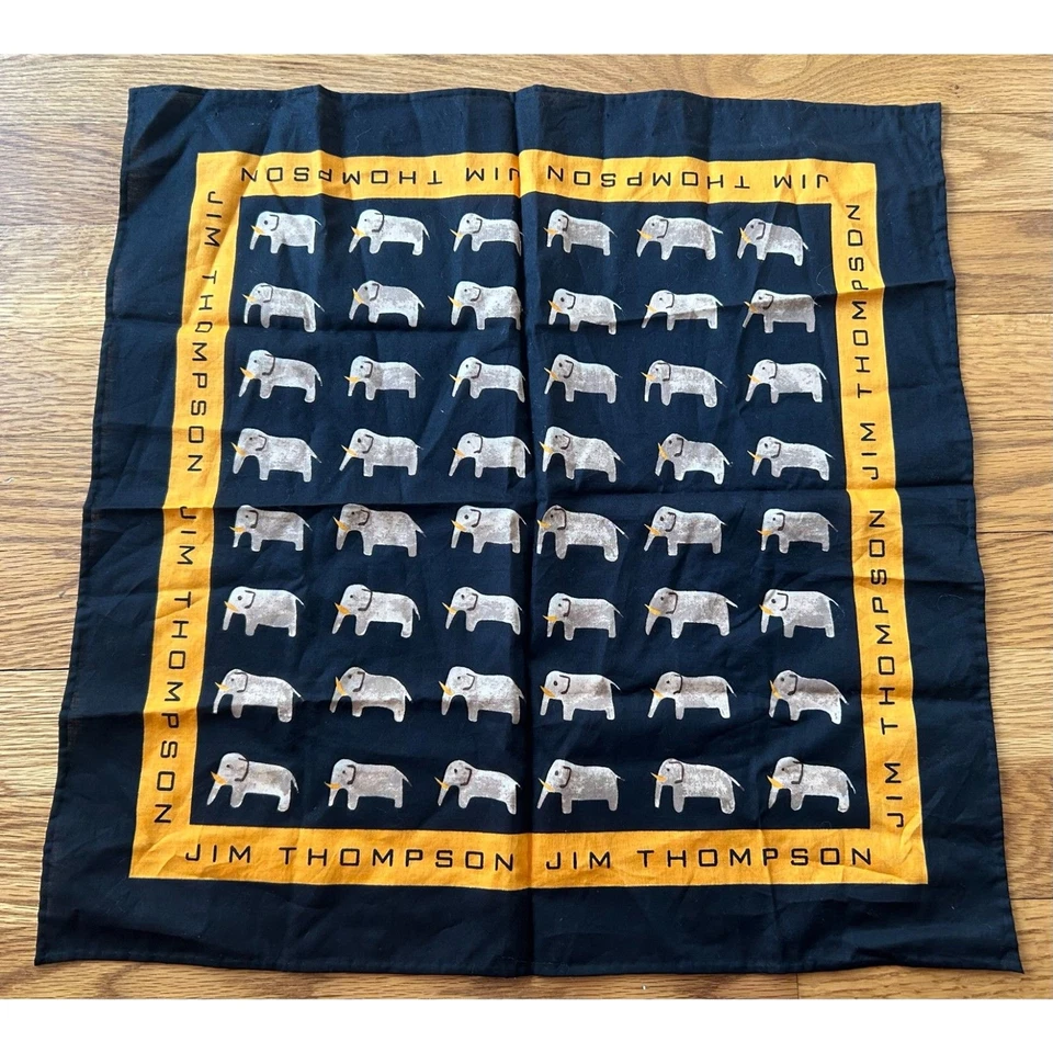Pañuelo vintage Jim Thompson elefante algodón negro Foto 1 de 4