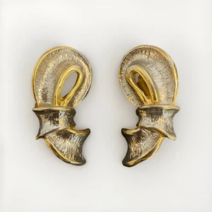 Vintage Earrings gold tone and silver tone two tone Clip On x large modernist - Picture 1 of 8