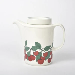 Arabia Finland Kirsikkah Red Cherry Ceramic Pitcher w/ Cover - Picture 1 of 7