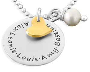 Herz vergoldet Kette mit Gravur Namenskette mit Perle Familienkette - Bild 1 von 4
