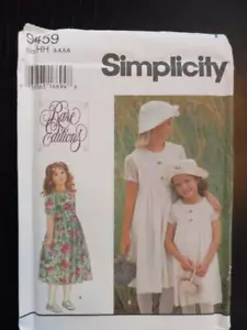 Vestido y patrón de sombrero Simplicity 9459 edición rara para niños talla 3-4-5-6 - Imagen 1 de 2