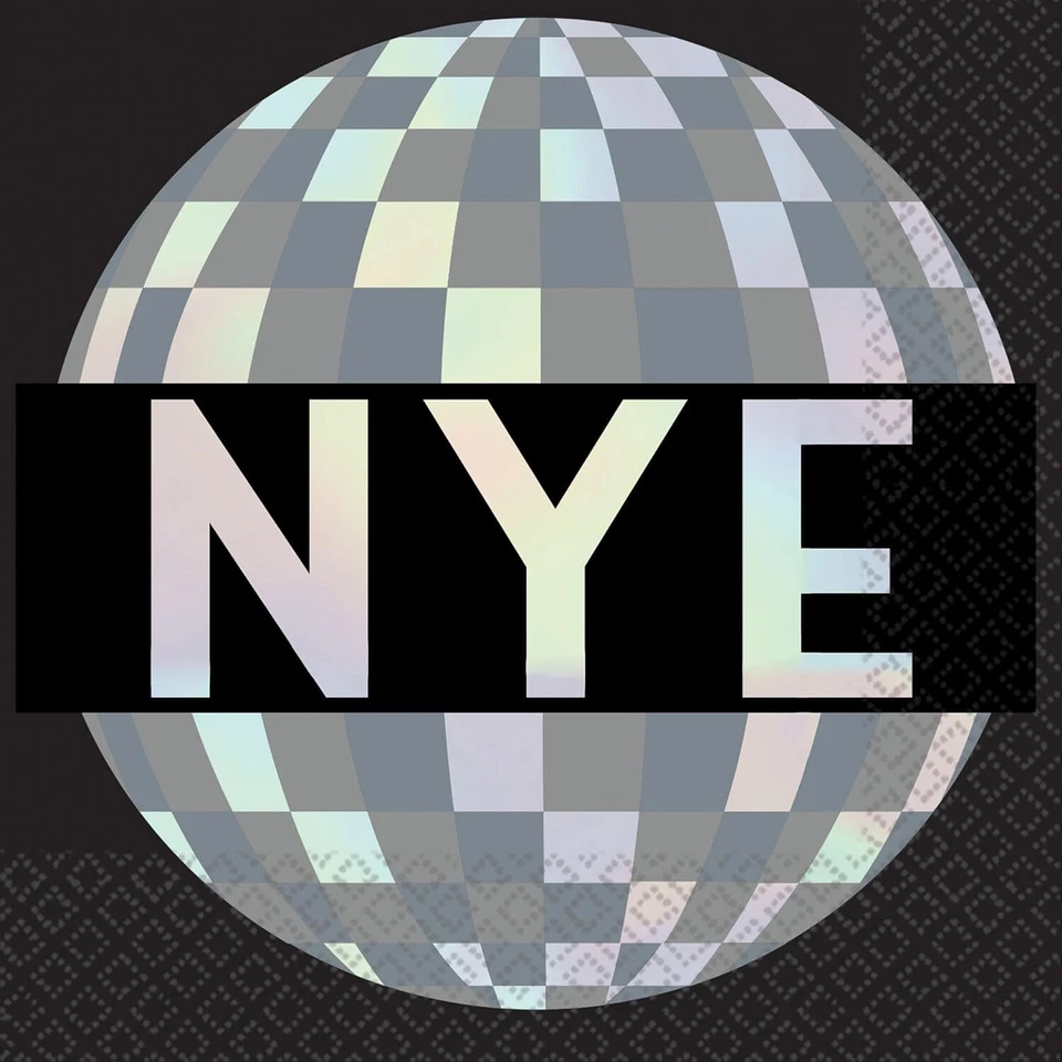 Disco Ball Drop Happy New Year Year's Eve Holiday Party Paper Beverage Napkins - Image 1 of 1