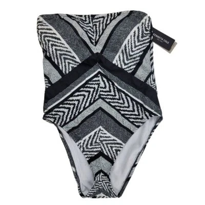 Traje de baño Kenneth Cole New York Bandeau de una pieza para mujer talla pequeña negro/blanco Foto 1 de 4