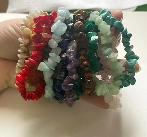 rare colours Crystal chip Gemstone healing stones bracelet reiki gift spiritual - Picture 1 of 29