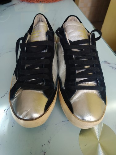 GOLDEN GOOSE Gol Goose Superstar Sneakers EU42 US9 Argento Nero Pelle Scarpe Basse