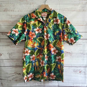 Vintage RJC Hawaiian Shirt Mens M Sunset Parrots Palm Leaf Floral Tropical EUC - Picture 1 of 8
