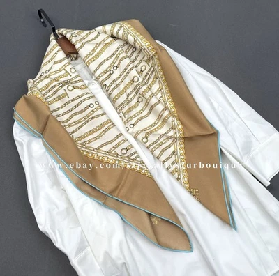 Sallys 18 Momme Sand Washed Heavy Twill Silk Wrap Shawl Chains Print Scarf 35" - Image 1 of 4