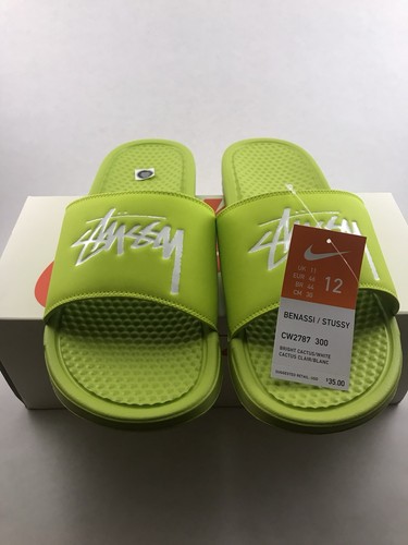 Nike X Stussy Benassi Slides Bright Cactus CW2787 300 US Uomo 12 Nuove con scatola