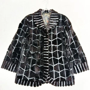 Abrigo de piel de visón SAFURON forro de tela de cuero negro talla F Japón - Imagen 1 de 24