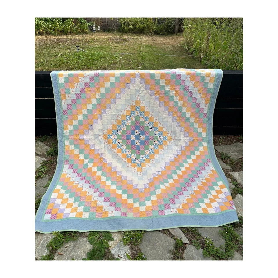 Винтажная почтовая марка лоскутное одеяло разноцветное размер 78 x 92 дюйма по всему миру лоскутное одеяло - Изображение 1 из 4