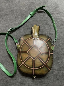 Nuevo Cartera Cartera de Cuero Tortuga Hecho a Mano Verde Tortuga Raro - Imagen 1 de 11