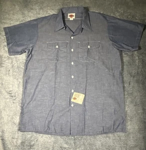 Dickies Short Sleeve Work Shirt Double Pocket Mens XL Blue USA Made Deadstock - Picture 1 of 20