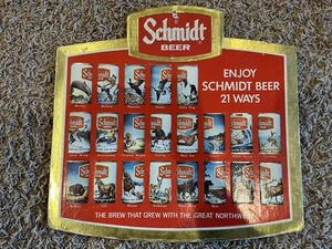 Vintage Schmidt Bierdose Schild Folie über Karton Enjoy 21 Ways 1978 Embosograph - Bild 1 von 24