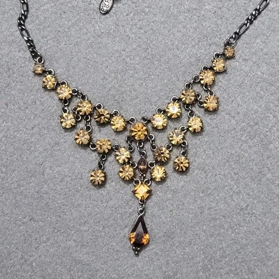 Candelabro Gunmetal âmbar strass cristal declaração colar - Imagem 1 de 4