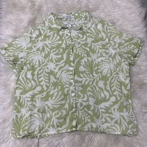 Rachel Zoe Damen 100 % Leinen Knopfleiste Blumenmuster Top grün tropisch klassisch Large - Bild 1 von 5