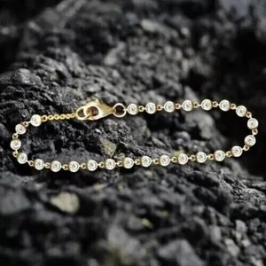 4Ct Round Lab Grown Diamond Bracelet Bezel Set 14K Yellow Gold Over F VS1 7.5" - Picture 1 of 3