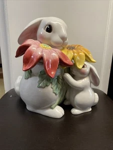 Vintage Fitz & Floyd Bunny Hase Blume Blüten Deckel Keramik Keksdose Ostern - Bild 1 von 16