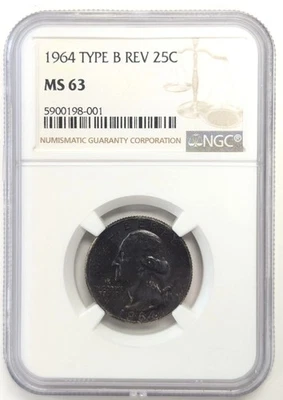 1964 Washington Quarter- Type B Rev -NGC MS63  # Z151 - Image 1 of 3