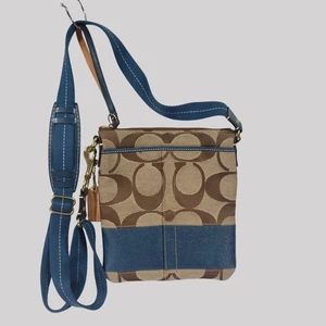 Coach Signature Canvas & Denim Crossbody Bag With Adjustable Strap - Picture 1 of 8