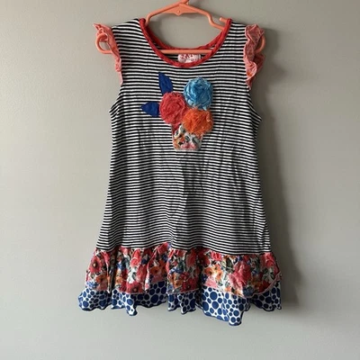 Zaza Couture Girls Pink, Blue, Orange Mixed Print Ruffle Dress Size 6 - Image 1 of 4