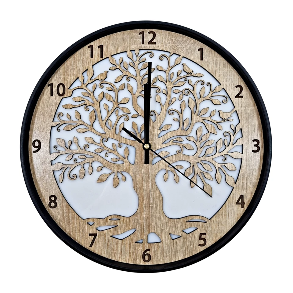 Reloj de Pared Anillo Metal Madera Roble Árbol la Vida Diseño Silencio - Imagen 1 de 4