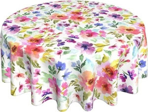 Spring Summer Floral Round Tablecloth 60 Inch Flower Table Multicolor - Picture 1 of 7