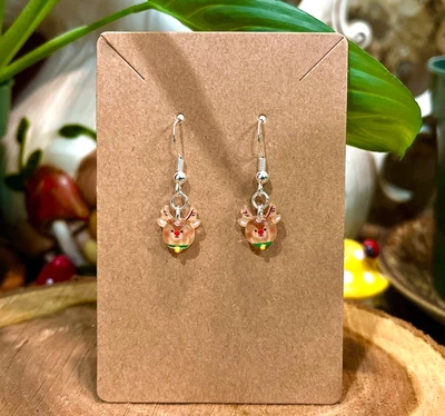 Sterling Silver Plated Christmas Holiday Reindeer Elk Fun Cute Handmade Earrings - Image 1 of 4