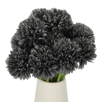 12 Pcs Artificial Chrysanthemums Fake Flowers for Home Decor, Grey-black Foto 1 de 4