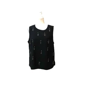 Ann Taylor Womens Size XL Evening Black Beaded Sleeveless Pullover Tank Top - Picture 1 of 9