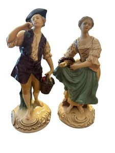 Antique 1920s Borghese Chalk ware Italian Couple Figurines 9.5 Inch Lot Of 2 - Picture 1 of 18