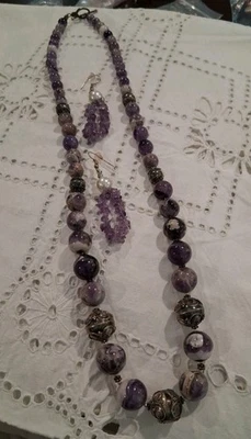 Talia Merav Sterling Silver Chunky Amethyst Bead Necklace Approx 26" & Earrings  - Image 1 of 3
