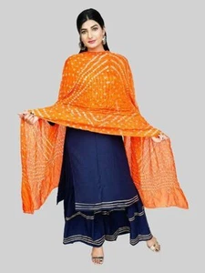Bufanda Rajasthani para mujer de seda Dupatta, tie-dye Bandhani Bandhej color liso 05 - Imagen 1 de 3
