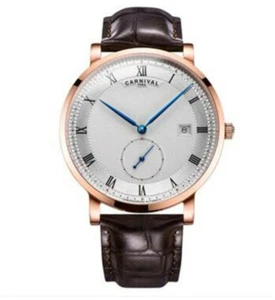 Carnival Men Automatic Watch Small Seconds Dial Date Casual Leather 25Jewels - Picture 1 of 11