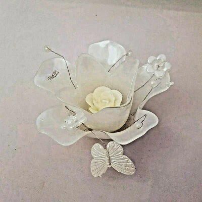 Set - Blütenschale satiniertes Glas und 4 Teelichter Rose  - Sonderpreis - Bild 1 von 3