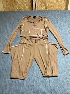 Baby Phat Vintage Y2K Marrone Tuta Elasticizzata Top Pantaloni 1/4 Zip Set 2 Pezzi - Foto 1 di 7