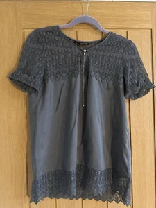 Kooples, size S, grey silk lace top with skulls and zip on front - Picture 1 of 8