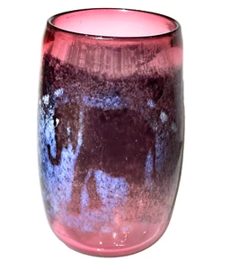 Art Pink Cranberry Glass Elephant Tumbler Vase 1992 Artist Signed Gina Primitive - Picture 1 of 10