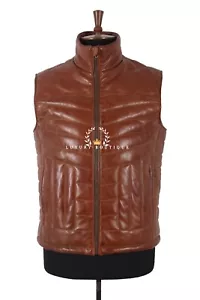 Men’s Padded Waistcoat Gillet CARLOS Chestnut Quilted Puffer Vest Napa Leather - Picture 1 of 7