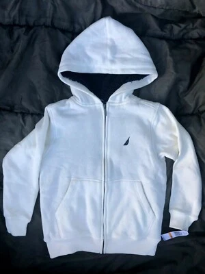 Sudadera con capucha Nautica Boy's Expedition Sherpa polar cremallera completa niños pequeños 8 blanco azul marino Foto 1 de 4