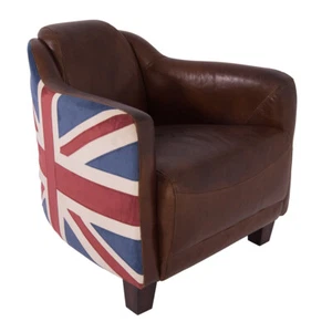Sillón de cuero auténtico vintage sillón de diseño Rocket Union Jack Vintage Cigar - Imagen 1 de 1