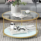 33in Modern Round Tempered Glass Accent Side Coffee Table for Living Dining Room