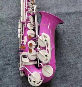 beautiful Pink Alto Saxophone Matte white Key Sax hand engraved bell FREE Ship - Picture 1 of 4