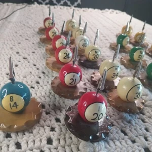 Bingo Admission Ticket Receipt Holder Handmade Wood Ball Signed Good Luck Win - Picture 1 of 11