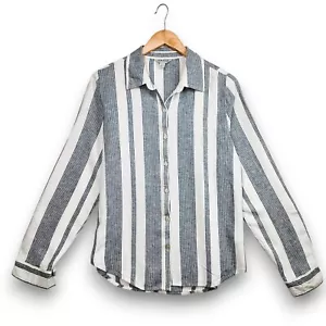 Camisa para mujer pequeña ORVIS con botones blanca gris a rayas de lino manga larga - Imagen 1 de 8