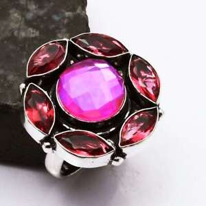 Rainbow Fire Topaz Pink Topaz Ethnic Handmade Ring Jewelry US Size-8.75 AR 96437
